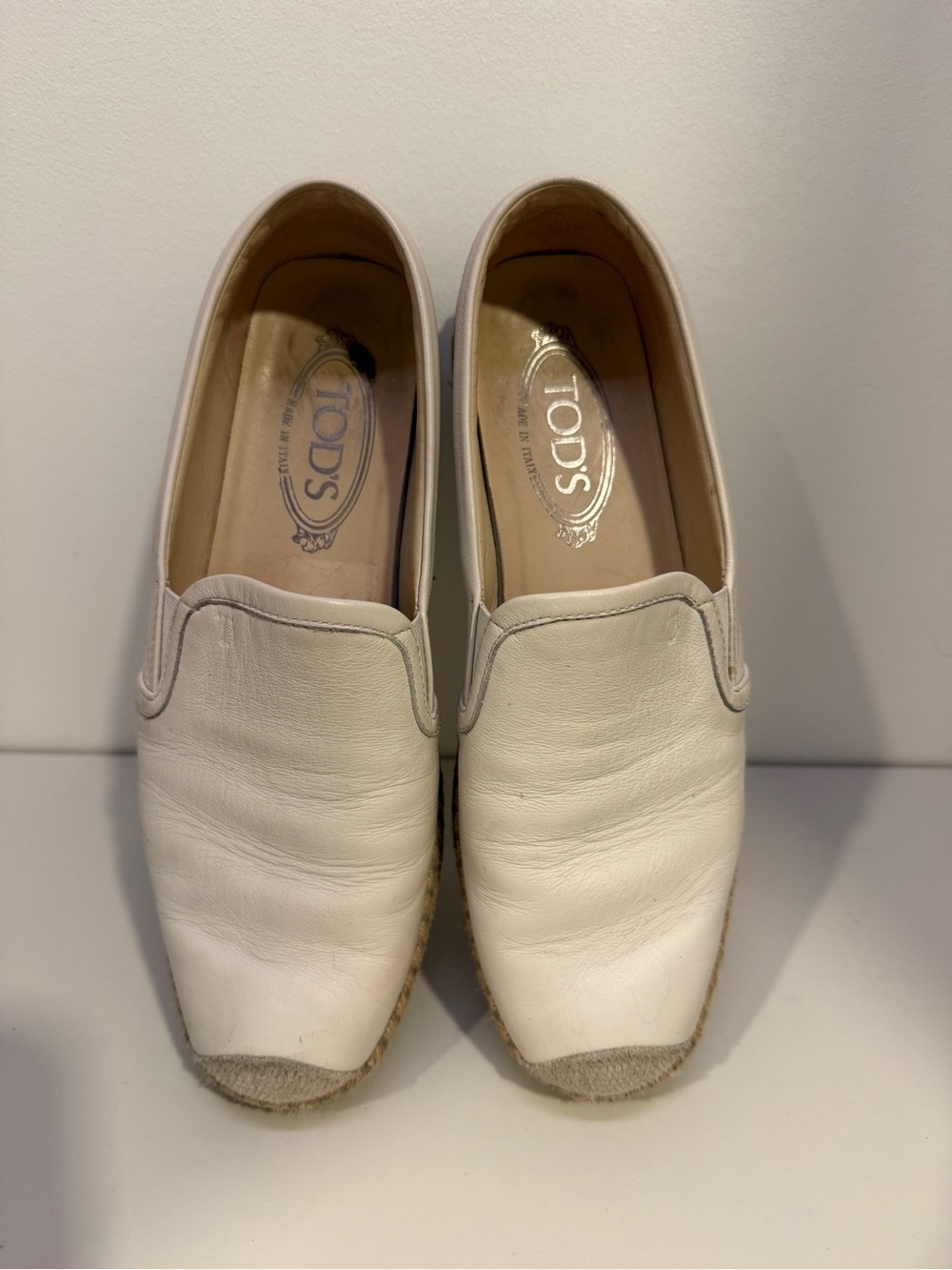 Tod's Ivory Leather Slip-On Loafers
